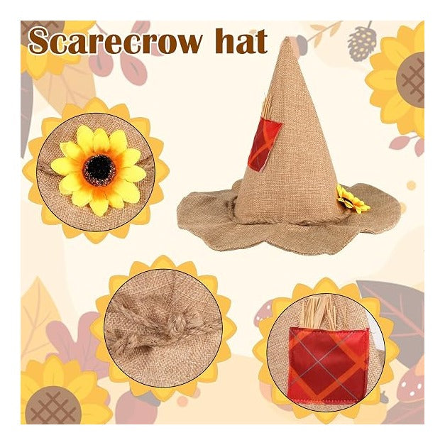 Costume Women with Scarecrow Hat Poncho and Face Decals Sunflowers Leaves for Halloween Thanksgiving Party