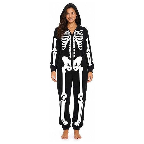 Just Love Women's Adult Onesie Skeleton Halloween Costume with Hood