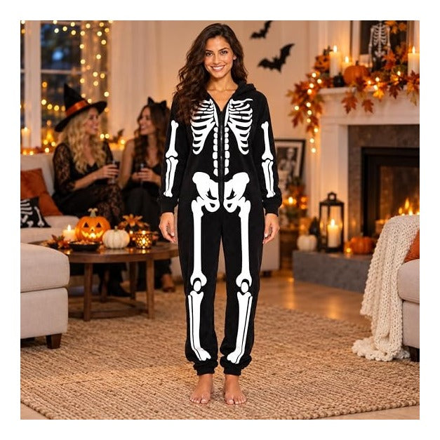 Just Love Women's Adult Onesie Skeleton Halloween Costume with Hood