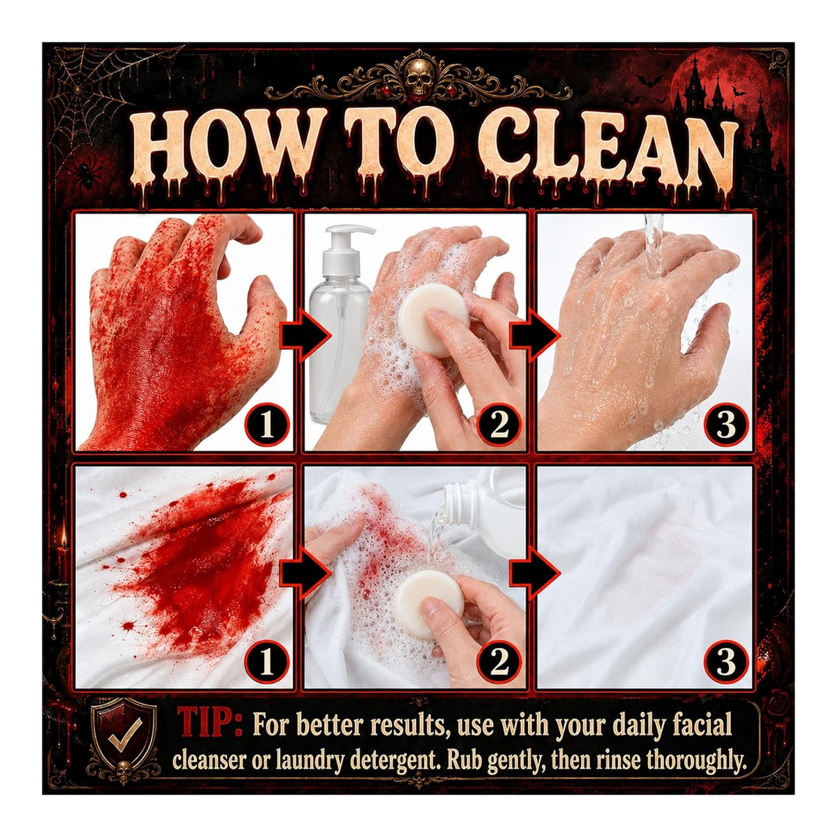 Fake Blood Spray, 6 Pcs Stage Blood Kit for Halloween Makeup, Fake Scars