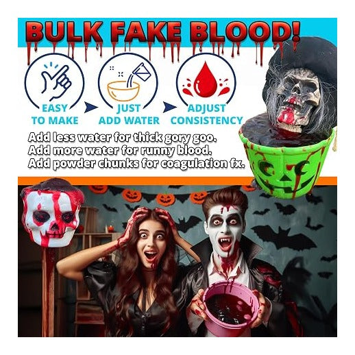 PARTY GOAT Fake Blood Powder, 15 Gallon Stage Blood Mix for Halloween Props