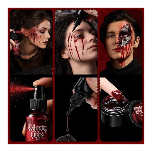 4PCS Halloween Fake Blood Kit Cosplay Vampire Makeup Accessories