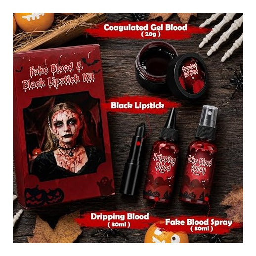 4PCS Halloween Fake Blood Kit Cosplay Vampire Makeup Accessories